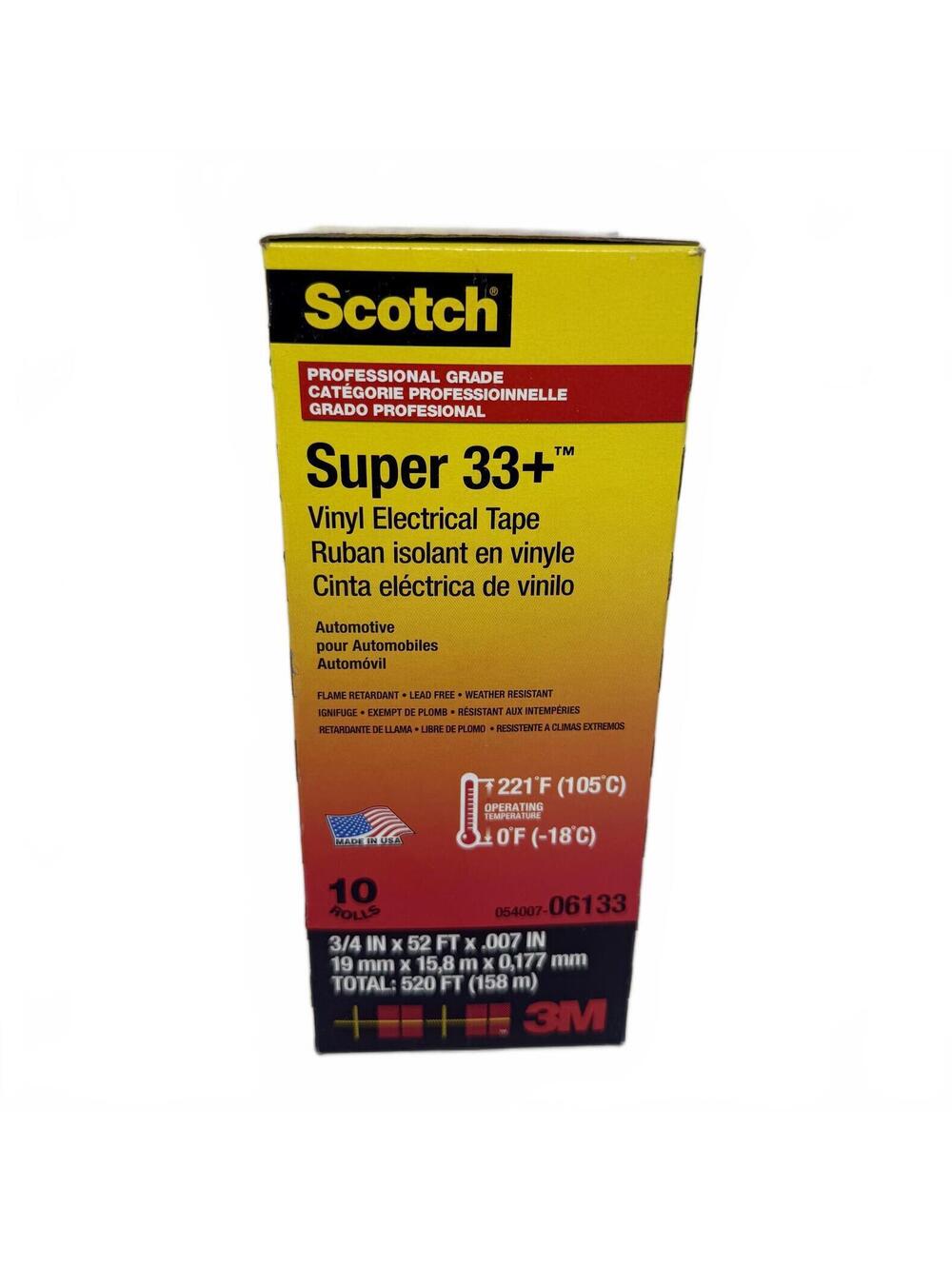 3M Scotch Super 33+ Vinyl Electrical Tape 06133 3/4" x 52 FT Black 10 Rolls Pack